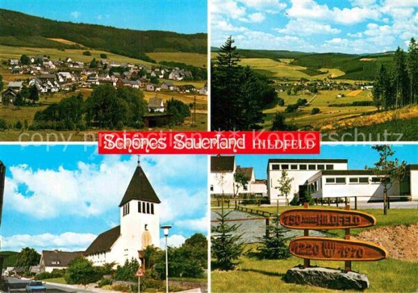 Hildfeld Landschaftspanorama Kirche Schild