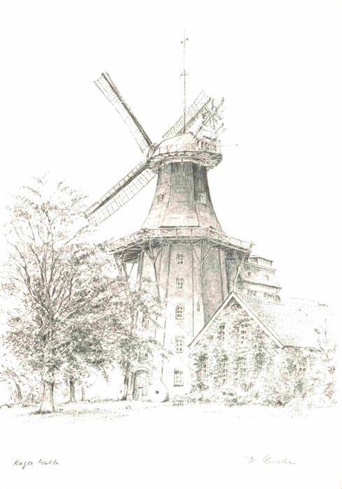 Hage Ostfriesland Hager Mühle Original Künstlerdruck aus