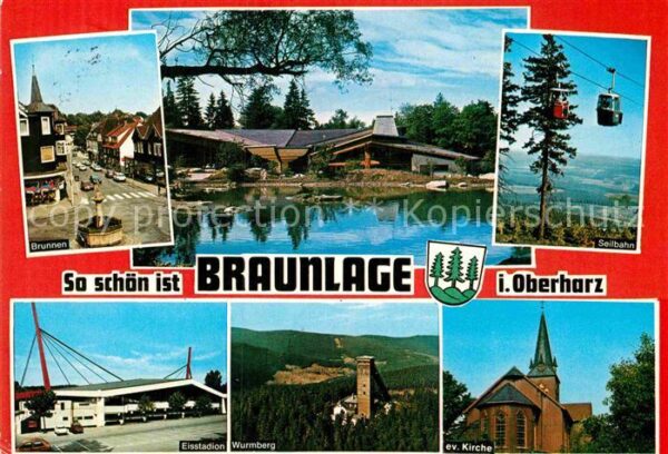 Braunlage Ortsmotiv mit Brunnen Gaststätte am See