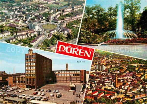 Dueren Rheinland Fliegeraufnahme Fontäne Rathaus