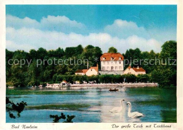 Bad Nauheim Grosse Teich mit Teichhaus Schwäne