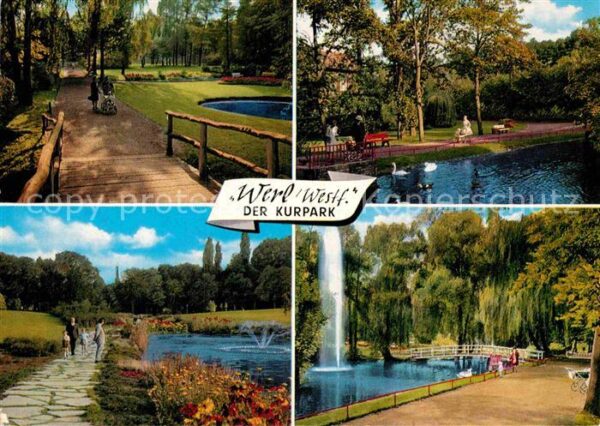Werl Westfalen Kurpark Promenade Schwanenteich Fontäne