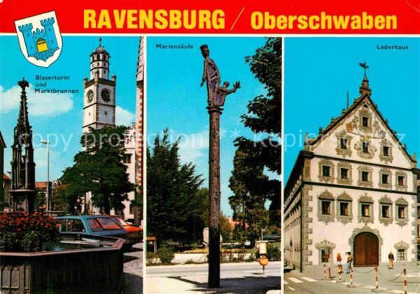 Ravensburg Wuerttemberg Bläserturm Marktbrunnen Mariensäule Led