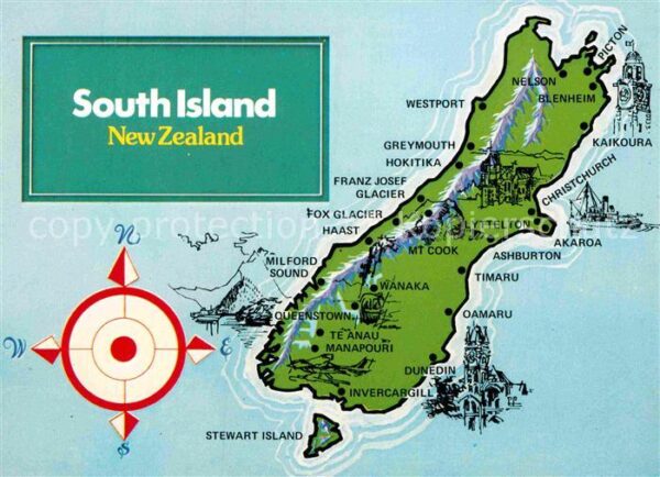 New Zealand South Island Inselkarte