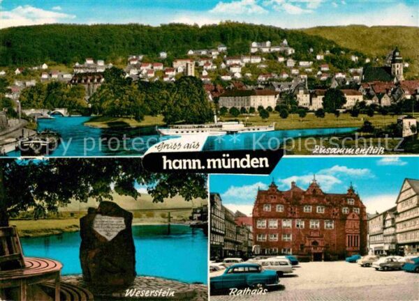 Hann. Muenden Zusammenfluss Fulda und Werra Weserstei