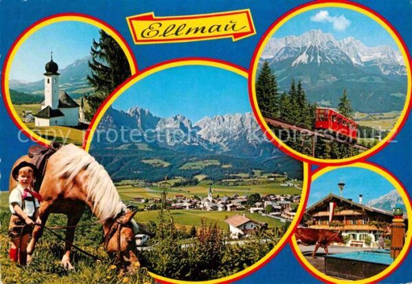 Ellmau Tirol am Wilden Kaiser Kirche Panorama Bergba