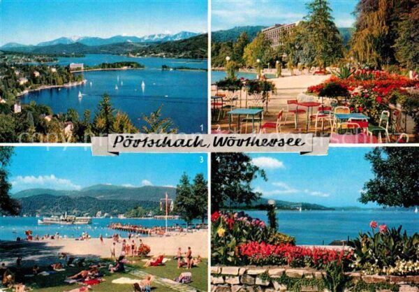Poertschach Woerthersee Bucht mit Karawanken Blumenstrand Stran