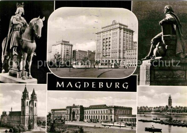 Magdeburg Elbepartie Kirche Strassenbahn Denkmäle