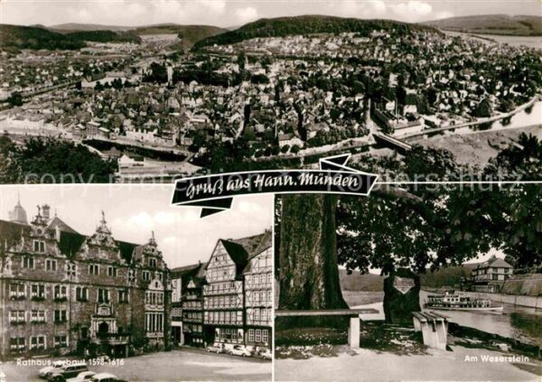 Hann. Muenden Panorama Rathaus Am Weserstein