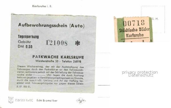 Karlsruhe Baden Parkschein Schwimmbad-Eintrittskarte – Bild 2