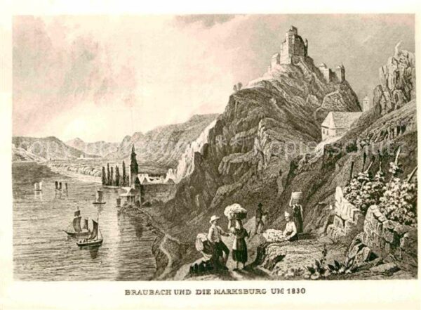 Braubach Rhein Marksburg um 1830 Brillen-Becker