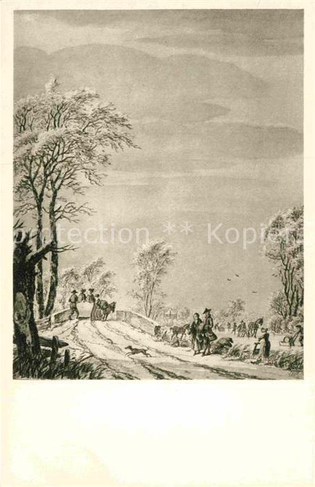 Kuenstlerkarte J. Goll Holländische Winterlandschaft 1