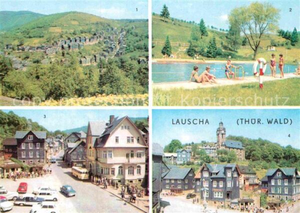 Lauscha Teilansicht Schwimmbad Kulturhaus Hütte