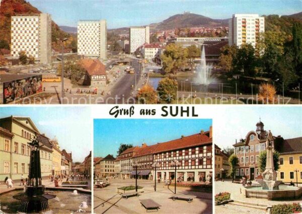 Suhl Thueringer Wald Blick vom Haus der Gewerkschaften Stein