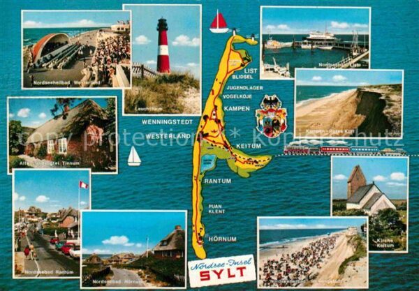 Insel Sylt Landkarte Teilansichten Hafen Leuchttur