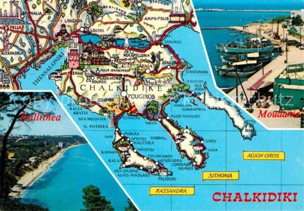 Chalkidiki Halkidiki Halbinsel Ägäis Panorama Küste Hafen vo