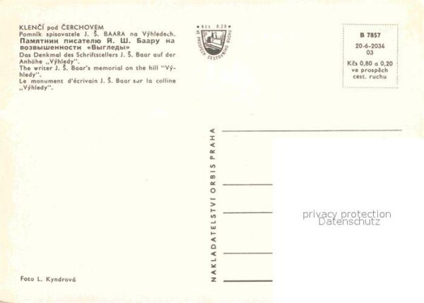Klenci pod Cerchovem Pomnik Denkmal des Schriftstellers J. S – Bild 2