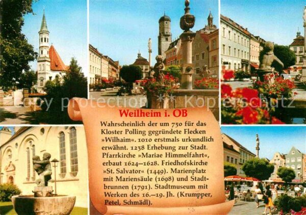 Weilheim Oberbayern Kirche Marktplatz Brunnen Strassencafe