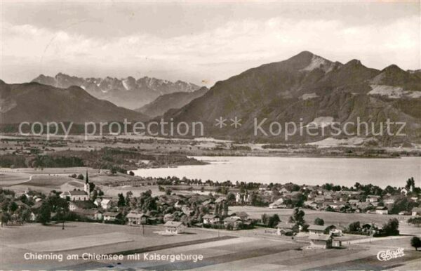 Chieming Chiemsee Fliegeraufnahme mit Kaisergebirge