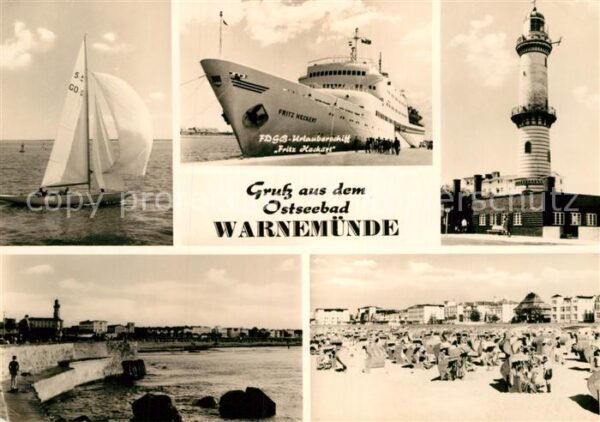 Warnemuende Ostseebad Leuchtturm Segelschiff Teilansicht Bade