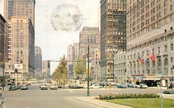 Detroit Michigan Downtown with Sheraton Cadillac Hotel