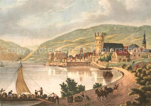 Ruedesheim Rhein Panorama Künstlerkarte Werbung Weinbren