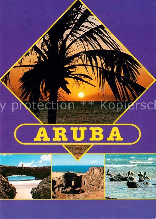 Aruba Sonnenuntergang Palmen Bucht Strand