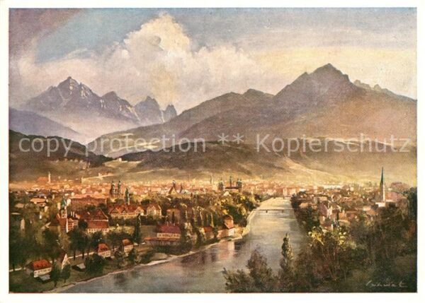 Innsbruck gegen Süden Künstlerkarte nach Original