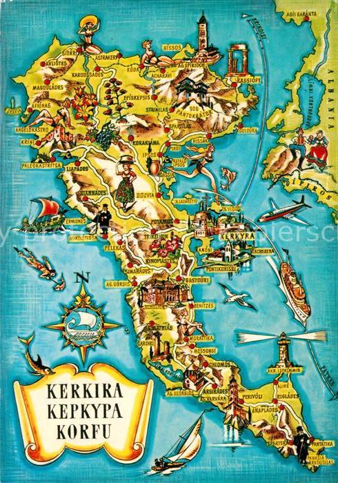 Korfu Corfu Ortungskarte Karkyra Paleokastritsa Kri