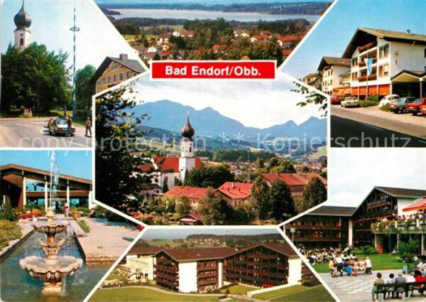 Bad Endorf Schachbreitt im Park Brunnen Kirche