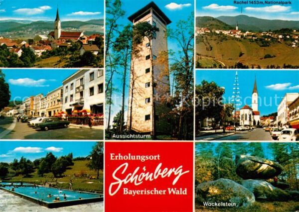 Schoenberg Bayerischer Wald Aussichtsturm Rachel Freibad Ortspartie