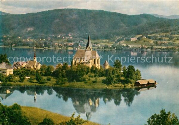 Maria Woerth Woerthersee Fliegeraufnahme Kirchenpartie am See