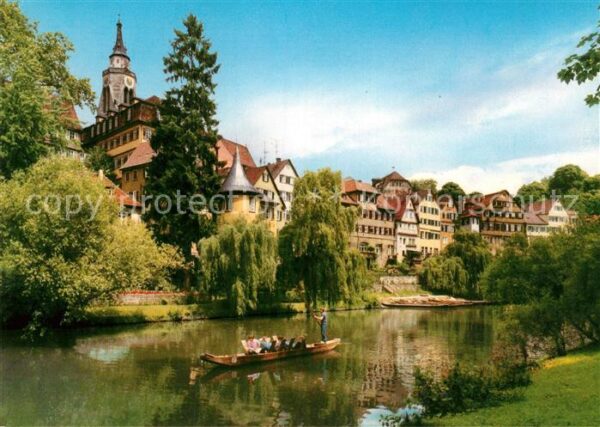Tuebingen Neckar mit Hölderlinturm Auls Stiftskir