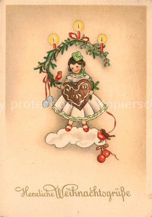 Weihnachten Kind Lebkuchenherz Vögel Wolke