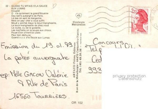 Liederkarte Quand tu m'fais d_la Sauce aux Lumas – Bild 2
