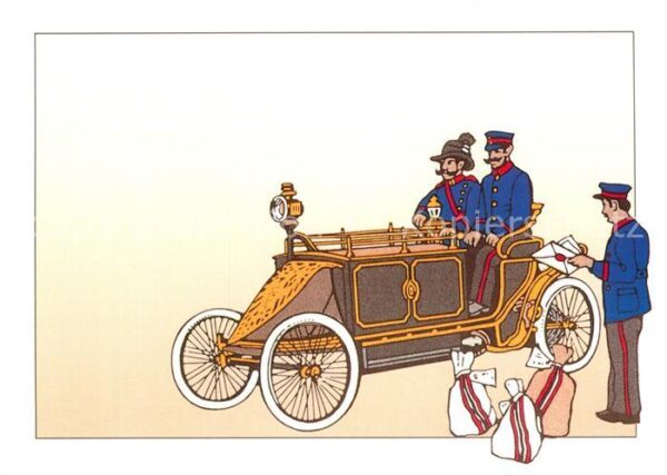 Postbote Brieftraeger Motorpostwagen um 1900