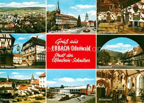 Erbach Odenwald Teilansicht Schloss Marktplatz Hirschga