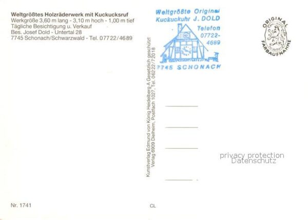 Schonach Schwarzwald Original Schwarzwälder Kuckucksuhr – Bild 2
