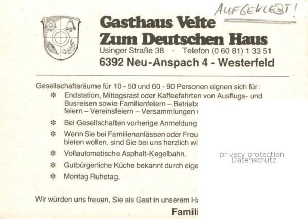 Westerfeld Taunus Gasthaus Velte Zum Deutschen Haus – Bild 2