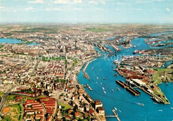 Hamburg Stadtgebiet und Hafen Fliegeraufnahme