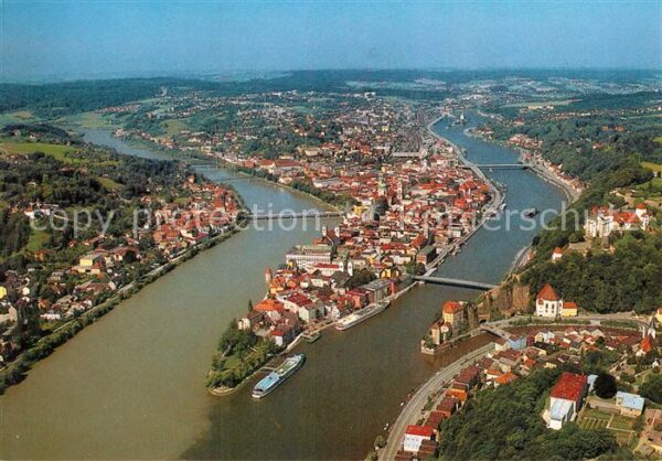Passau Zusammenfluss von Donau Inn und Ilz Fli