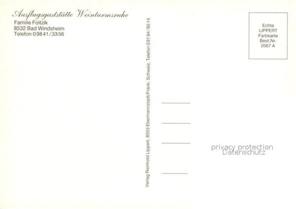 Bad Windsheim Berggaststätte Weinturmsruhe Brunnen Te – Bild 2