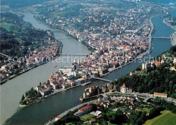 Passau Zusammenfluss von Donau Inn und Ilz Fli