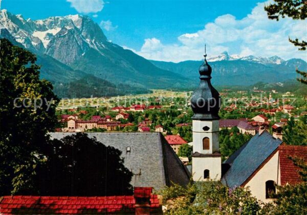 Garmisch-Partenkirchen Kirche Panorama Blick zum Waxenstein un