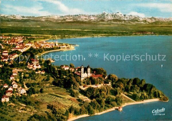 Friedrichshafen Bodensee Schlosskirche Blick auf die Alpen Flieg