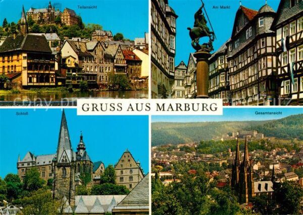 Marburg Lahn Teilansicht mit Schloss Markt Brunnen S