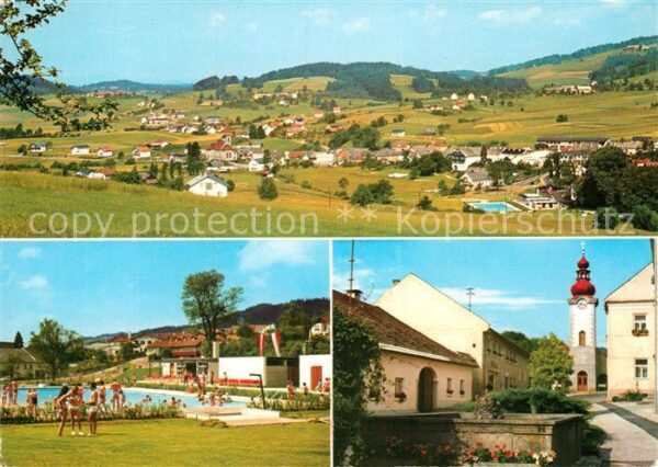 St Oswald Freistadt Panorama Ortsmotiv mit Kirche Freibad