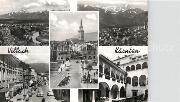Villach Kaernten Strassenpartie Ortsmotiv mit Kirche Inn