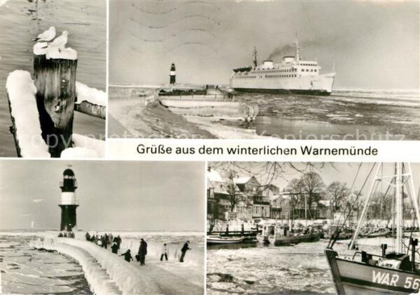 Warnemuende Ostseebad Mole Leuchtturm Fähre Hafen im Winter