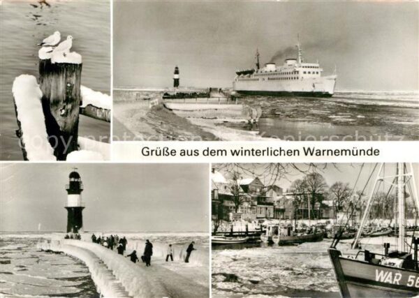 Warnemuende Ostseebad Mole Leuchtturm Fähre Hafen im Winter